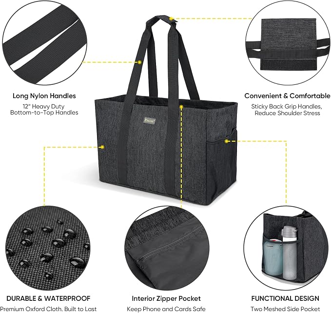BALEINE Soft 9 Gallon Extra Large Utility Tote, Foldable Reusable Storage Bag (Charcoal Black) - Image 5