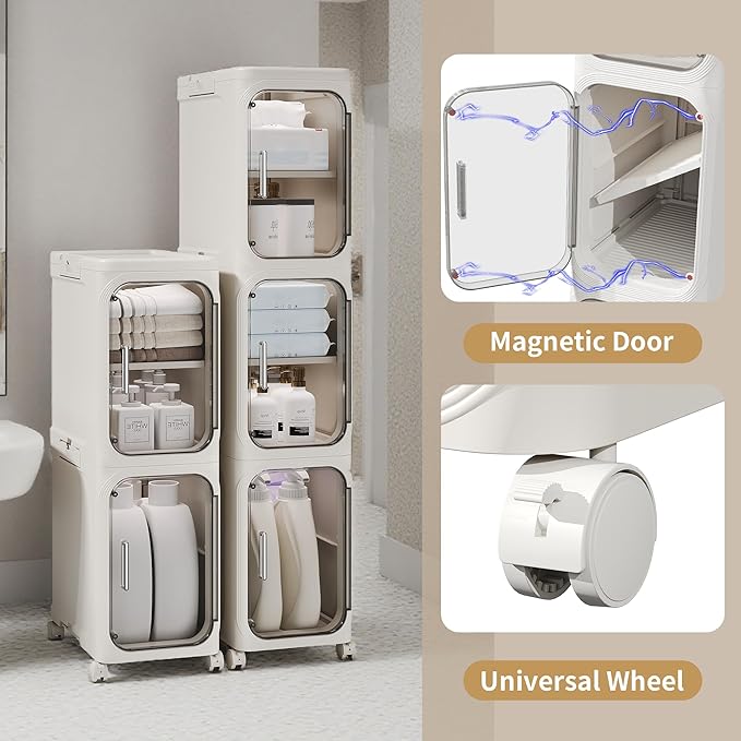 Narrow Slim Bathroom Storage Cabinet with Wheels, 2-Tier White | Tool Free Assembly, Adjustable Shelves, Fits for Narrow Spaces, Reinforced Stability, Magnetic Clear Door - Image 6
