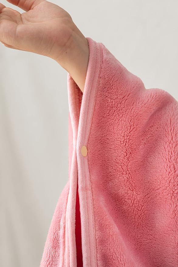 Shawl Blanket Pillow 2-in-1 with Sleeves for Office, Work, Home (Blossom Pink, 40x60) - Wearable Adult Snuggie Coat Poncho, Airplane Travel Set, Fleece Shoulder Wrap for Men and Women - Image 7