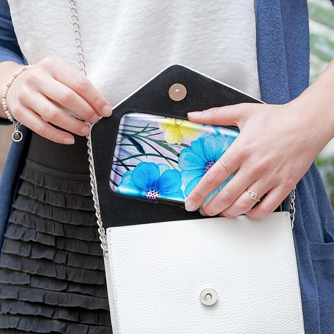Mayski Credit Card Holder for Women RFID Blocking Wallet, Blue Flower | Card Wallets for Women Small Mini Business Metal Accordion Aluminum Alloy Hard Case for Men - Image 7