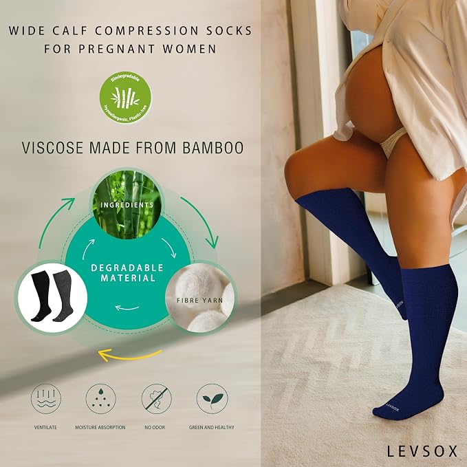LEVSOX Wide Calf Compression Socks for Women&Men Plus Size 15-20mmHg Knee High Large Support Stockings for Circulation - Image 3