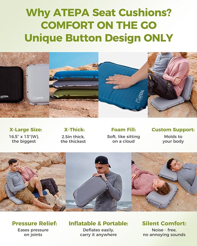 ATEPA Inflatable Seat Cushion | 2" & 2.5" Foam Core Seat Pad, Self Inflating, Compact, Stadium, Airplane, Travel, Camping, Hiking, Sports events - Image 4