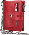 Chain Wallet for Women, Genuine Leather RFID Blocking Bifold Wallet with Anti-Theft Chain B02-Red by bill+heart