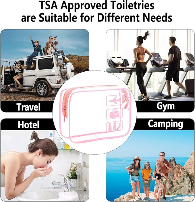 TSA Approved Toiletry Bag 3 Pack,Clear Travel Bags for Toiletries | Carry on Airport Airline Compliant Bag ,Clear Makeup Bags Toiletry bags Quart Size Travel Bag, Pink - Image 6