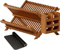 Greenual Teak Dish Drying Rack with Utensil Holder, 2 Tier Collapsible Dish Rack, Wooden Dish Racks for Kitchen Counter, Folding Drying Holder with Absorbent Dish Drying Mat by Greenual