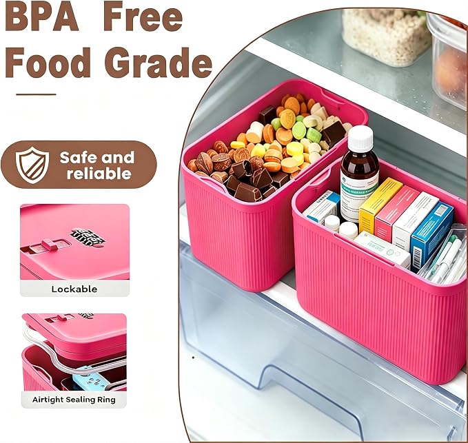 Lockable Storage Box, Large Lock Box with Combination Code – 2 inch Taller Version for Medication Safe, Phone Jail, Food Snacks, First Aid Kits, Refrigerator, Office, School, Home,Pink - Image 4