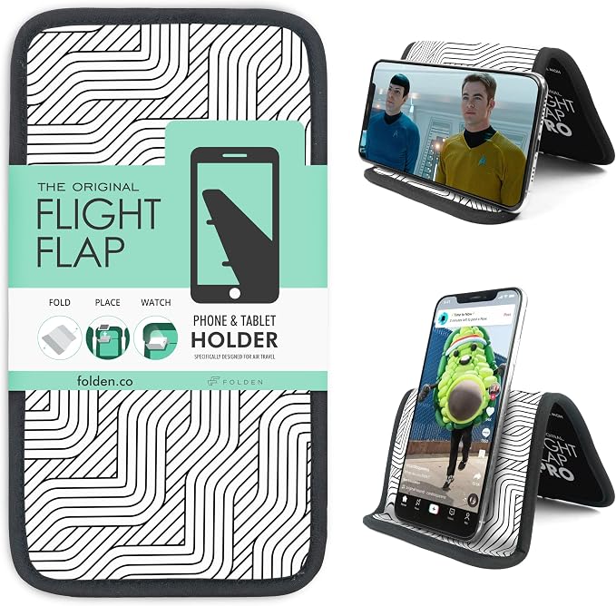 Airplane Phone Holder - Foldable Phone Stand for Plane Travel | Aluminum Build, 9 x 5 in. Mono Lines, Tabletop Mount Desk, Plane Tray Seat back, Treadmill, Fits iPhone Cell Phone by FlightFlapbyFolden