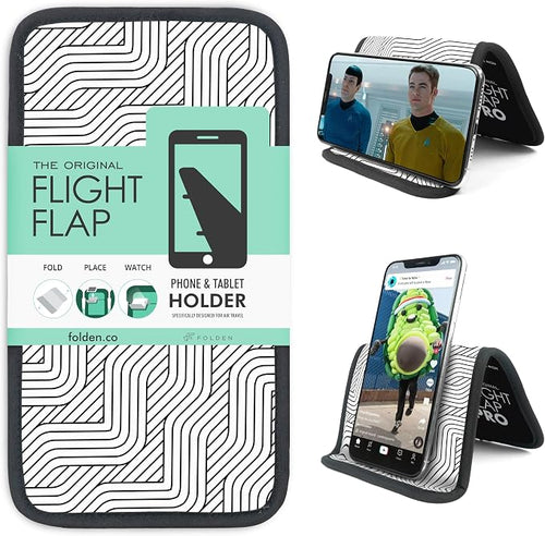 Airplane Phone Holder - Foldable Phone Stand for Plane Travel | Aluminum Build, 9 x 5 in. Mono Lines, Tabletop Mount Desk, Plane Tray Seat back, Treadmill, Fits iPhone Cell Phone by FlightFlapbyFolden