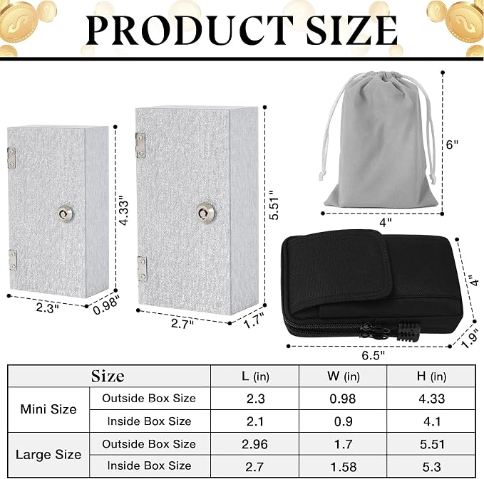 Acrylic Cash Box for Gambler 2 Pack Large and Small, Shimmering Silver Winners Bank with Keys, Slot, Storage Bag, Waist Bag, Portable Casino Money Organizer Safe Lock Box for Girls - Image 2