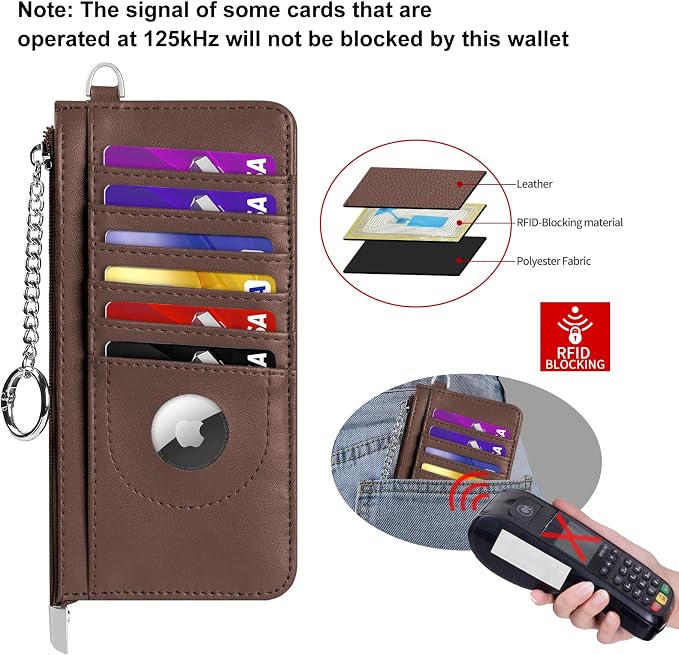 RFID Blocking Slim Credit Card Holder Wallet with Zipper Money Pocket & Keychain, Slim Airtag Wallet for Men Women - Image 6