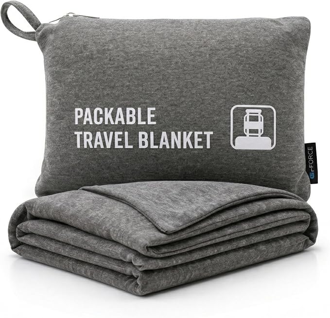 GForce Jersey Knit Travel Blanket| Packable| Fits Over Handle | Soft| Easy to Travel| Grey | Travel | Bag | Blanket | by GFORCE