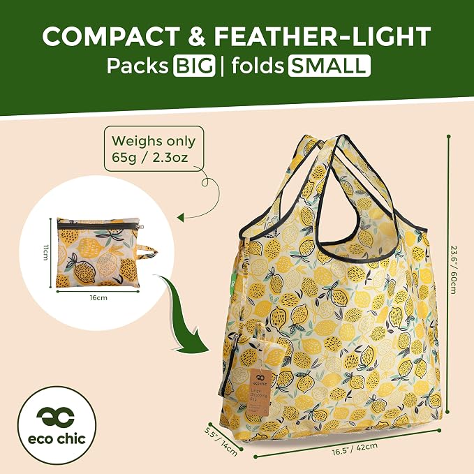 ECO CHIC Foldable Reusable Large Grocery Bags - Foldable Grocery Bags - Lightweight, Recycled & Reusable Shopping Bag - Waterproof, Packable Tote Fitting in Fine Grocery Bag Carrier - Image 4