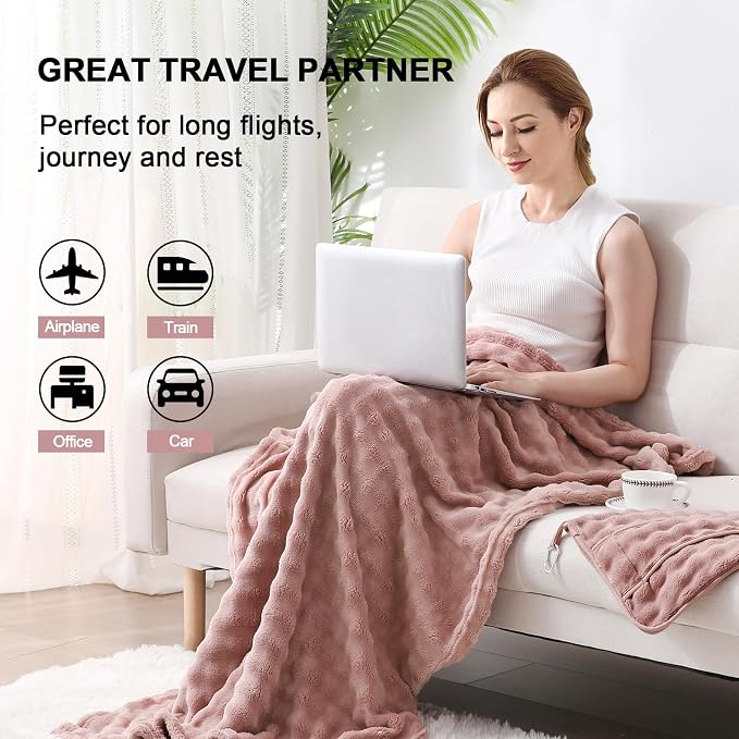 Soft Cozy Travel Blanket for Airplane Train and Car, Dusty Pink | Lightweight, Blanket or Pillow 2 in 1, Compact with Portable Bag Pillowcase, with Luggage Sleeve and Backpack Clip - Image 3