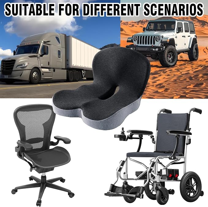 Memory Foam Seat Cushion for Truck Drivers, Office Chairs Ergonomic Seat Cushion for Back, Tailbone Sciatica Pain Relief, Pressure Relief Pad for Long Sitting, Car Seat Desk Chair Use (Gray) - Image 6