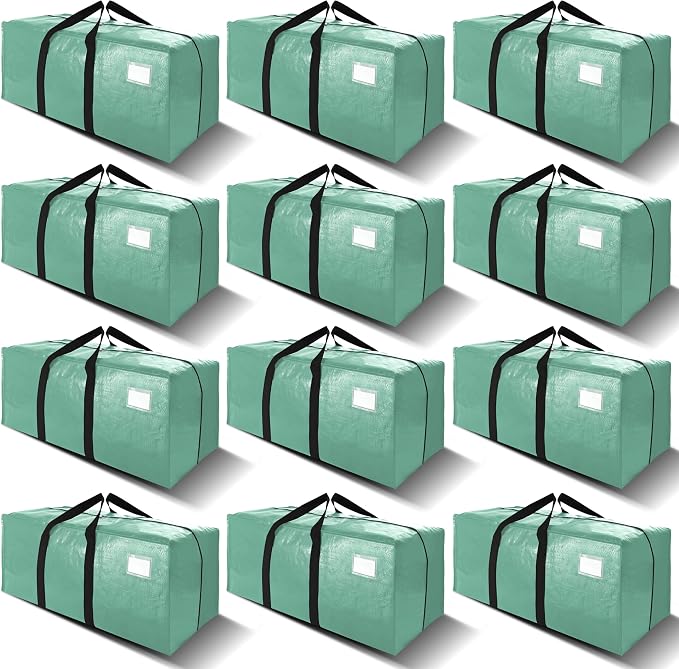 VELVETSURE 12 Pack Heavy Duty Large Moving Bags W/Backpack Straps - Strong Handles & Zippers, Storage Totes For Space Saving, Fold Flat, Alternative to Moving Box and Storage Bin, Teal by VELVETSURE