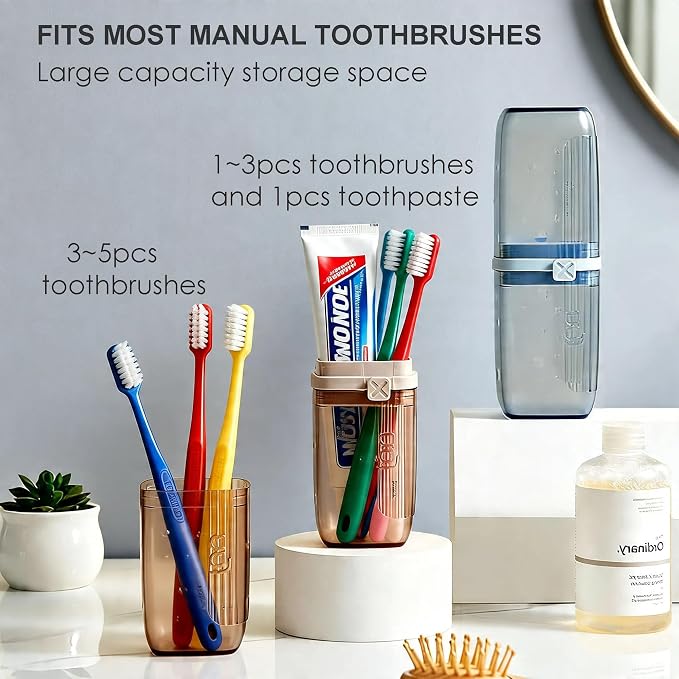 Travel Toothbrush Holder, 2-in-1 Toothbrush Case with Rinse Cups | Toothbrush & Toothpaste Travel Case, Compact & Portable for Camping, Trips, Dorm, Fits Manual & Electric Toothbrushes - Image 6
