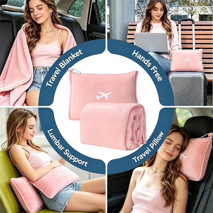 Travel Gifts for Women，Long Flight Essentials，Traveling Essentials for Women，International Travel Items Inclue Blanket with Bag，Neck Pillow，Makeup Storage Bag，Etc - Image 3