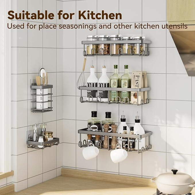 Shower Caddy Adhesive, Rustproof Shower Organizer, Wall Shower Rack | Large Capacity Shower Shelves for Inside Shower, Shampoo Shower Holder, Grey, 3 Caddies, 1 Soap Dish, 1 Toothbrush Holder - Image 8