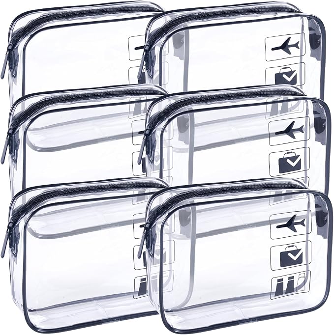 TSA Approved Toiletry Bag 6 Pack,Clear Travel Bags for Toiletries | Carry on Airport Airline Compliant Bag,Clear Makeup Bags Quart Size Traveling, Black by Unknown