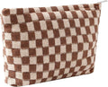 Cosmetic Bags for Women - Corduroy Cosmetic Bag Aesthetic Women Handbags Purses Smile Dots Makeup Organizer Storage Makeup Bag Girls Case Bags (Q-Checkered Khaki) by Gardsell