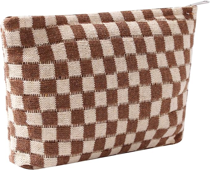 Cosmetic Bags for Women - Corduroy Cosmetic Bag Aesthetic Women Handbags Purses Smile Dots Makeup Organizer Storage Makeup Bag Girls Case Bags (Q-Checkered Khaki) by Gardsell