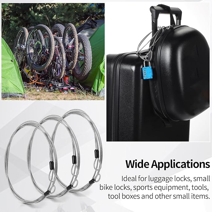 12 Pack Security Cable Luggage Lock with Loops 7 ft 3mm Braided Steel Coated Bike Cable Wire Double Loop Anti Theft Safety for U Lock, Padlock and Disc(Clear) - Image 3