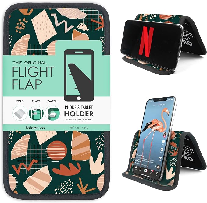 Airplane Phone Holder - Foldable Phone Stand for Plane Travel | Aluminum Build, 9 x 5 in. Boho Green, Tabletop Mount Desk, Plane Tray Seat back, Treadmill, Fits iPhone Cell Phone by FlightFlapbyFolden
