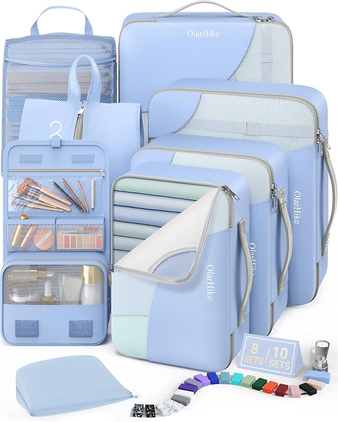OlarHike 8 Set Packing Cubes for Travel,Gifts for Women Mom,Anti-Tearing Suitcase Organizer,with Over 1000 pcs Mesh Holes,Vacation Essentials & Accessories for Cruise Ship by OlarHike