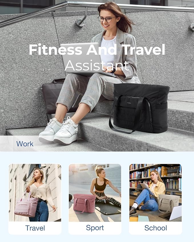 BAGSMART Tote Bag for Women, Lightweight Tote Bag with Yoga Mat Strap | Quilted Handbag for Daily, Work, Gym - Image 3