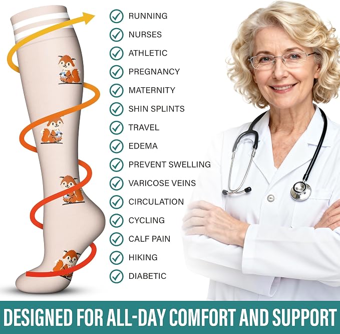 Acture 6 Pack Compression Socks for Women and Men - Knee High for Medical, Running, Nurses, Travel - Image 7