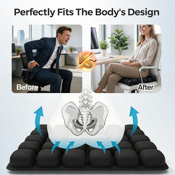 Sondour Travel Cushion Airplane Seat for Long Flights,42 Airbags Cushion | Press-Type Inflatable Wheelchair Seat Cushion for Car,Office,Stadium,Ergonomic Comfort Support Pressure Relief-Black - Image 5