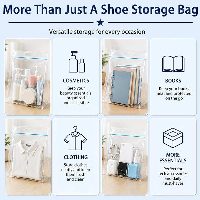 Waterproof Shoe Bags for Travel Packing Storage | Smellproof, Travel Essentials, Multi Purpose, Extra Thick Plastic - Image 4