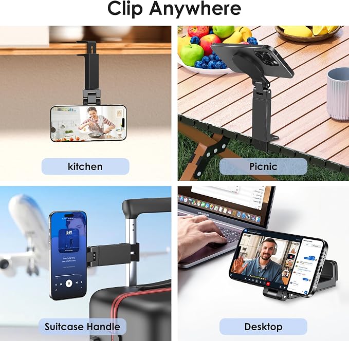 CreaDream 2 Pack Airplane Phone Holder Mount for Magsafe, Plane Travel Essentials Foldable Phone Stand with 360° Rotation, Women Men Long Flight Must Haves Travel Accessories for Desk, Tray Table - Image 6