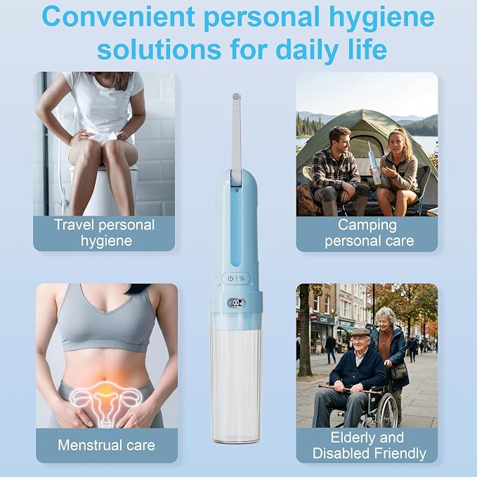 Electric Portable Bidet for Travel & Outdoor Camping, Sky Blue | Pocket size whisper-quiet handheld sprayer 3 pressure modes 1600mAh Long-lasting Battery USB-C Rechargable IPX7 Waterproof - Image 8