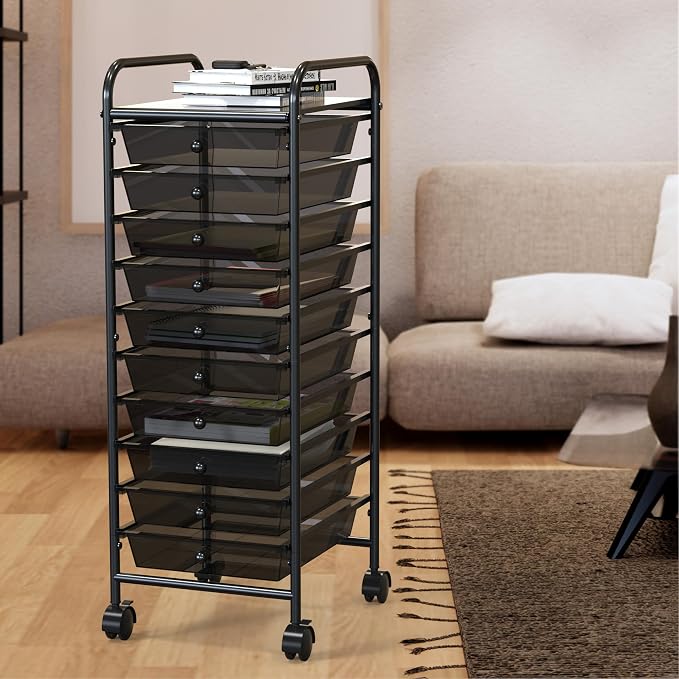 Simple Houseware 10 Drawers Rolling Utility Cart Organizer, Black | 1-Column, 36" Height, Lockable Wheels, for School, Office, Art Craft, and Paper Storage - Image 3