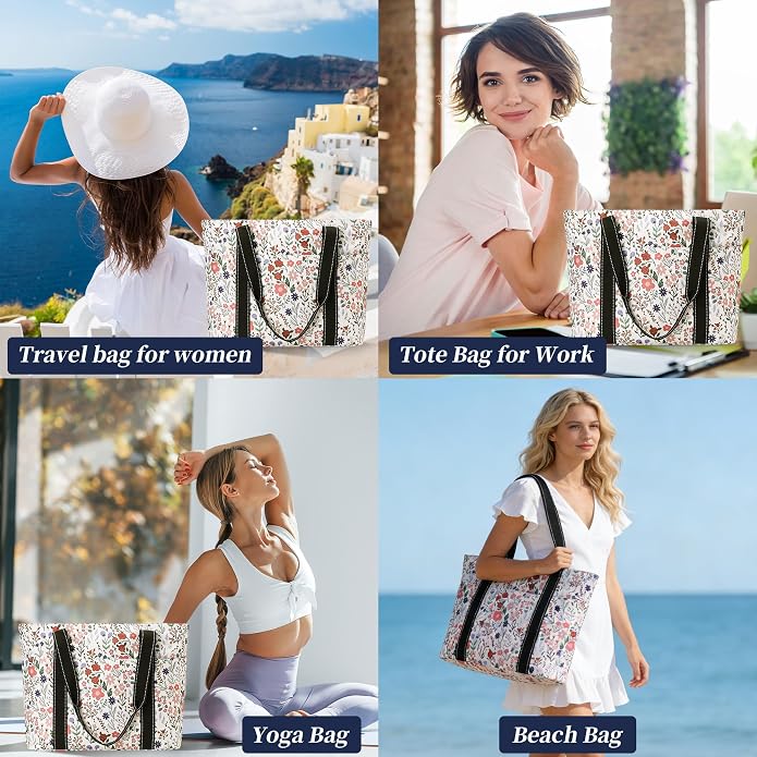 Tote Bag for Women with Laptop Compartment & Cup Holder,Nylon Bag for Work,Travel,Gym,Beach,Teacher,Nurse,School,Mom - Image 2