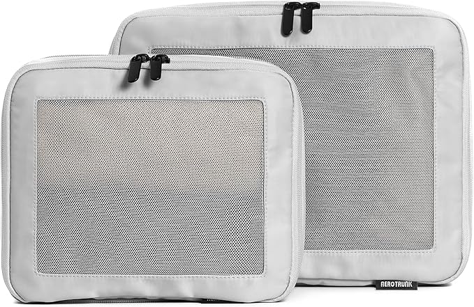 Compression Packing Cubes for Travel, 2-Pack, Light Grey | Solves overpacking, 2-Piece set fits most carry-ons, 50% Space savings, Compression luggage organizer bags by Aerotrunk