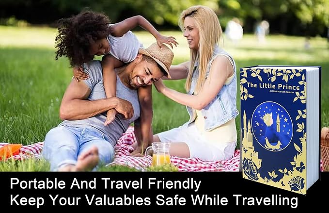 Book Safe with Key Lock - Hidden Compartment Security Box for Cash, Jewelry & Passports | Portable Steel Lockbox for Home, Office, Travel | 9.5"x6.2"x2.2" | Cosmetic Bag Included (The Little Prince) - Image 7