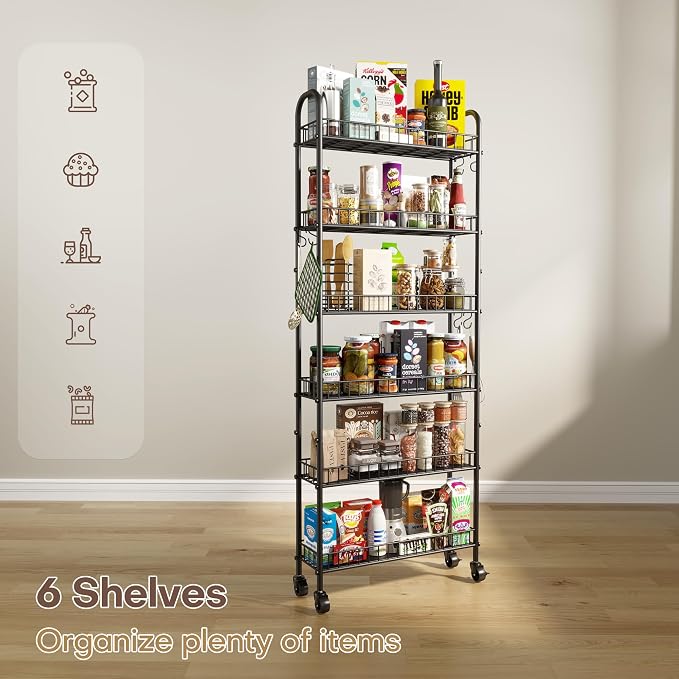 Slim Rolling Storage Cart with Wheels, Metal 6 Tier Spice Rack Mobile Shelving Unit Organizer Kitchen Utility Cart for Office Bathroom Kitchen Laundry Room Narrow Places (6inches) - Image 8