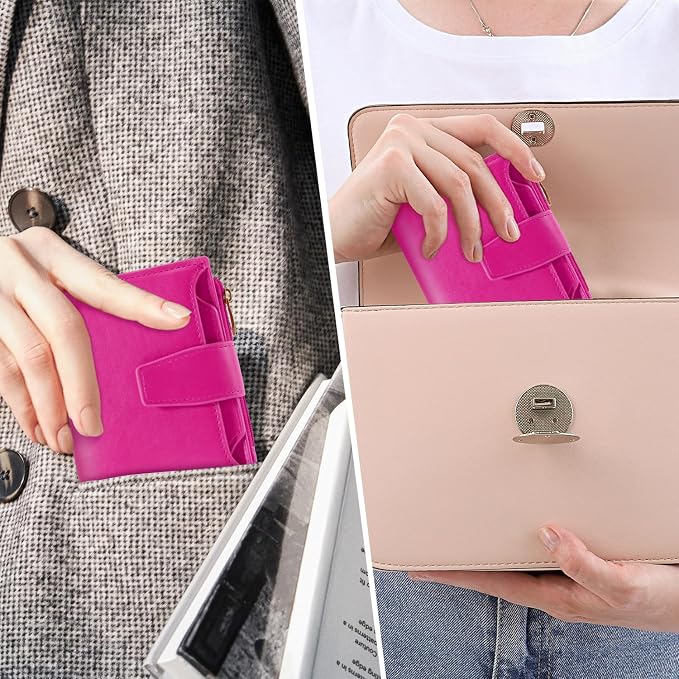 Small Wallet Women RFID Blocking Soft Leather Bifold Compact Card Holder Wallet for Women with Zipper Coin Pocket 4 ID Window - Image 8