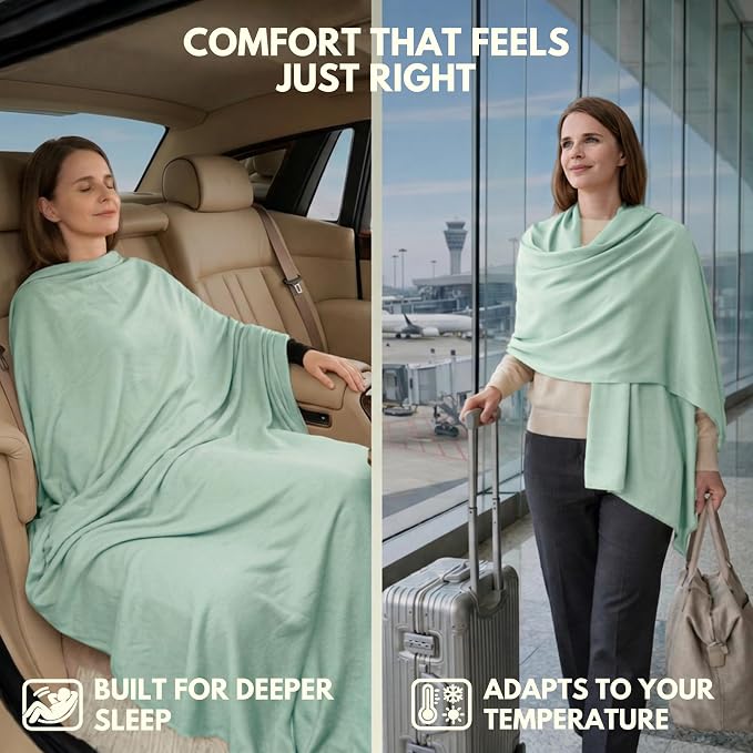 16-in-1 Compact Travel Blanket with Bag – Reversible, Ultra Soft Bamboo Airplane Blanket with Hidden Pocket – Packable for Flights & Travel Essentials (Semi-Weighted, Double Layer) - Image 5