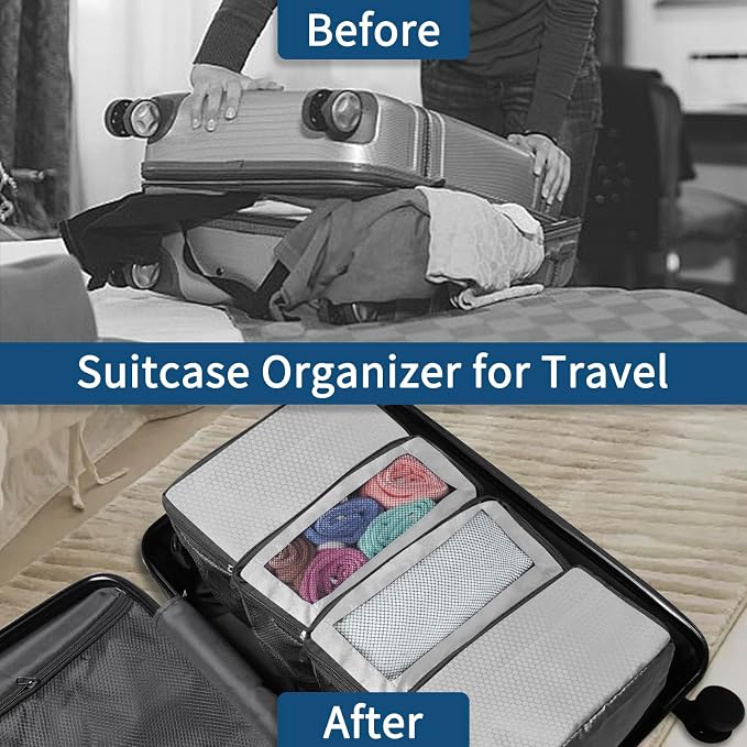 esouler Suitcase Organizer - Hanging Packing Cubes & Portable Collapsible Travel Shelves for Carry-on (Grey, Small) - Image 3