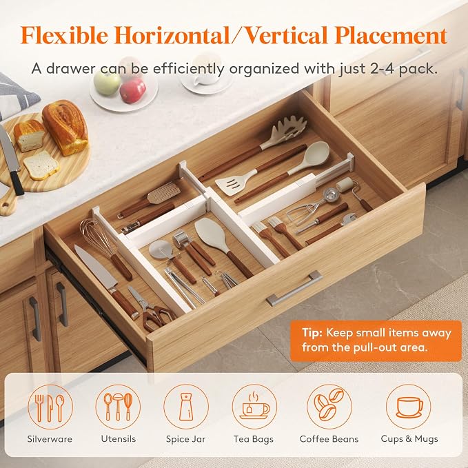 Lifewit 2.36" Upgrade Kitchen Drawer Dividers, Adjustable Drawer Organizer | 12 Pack 11"-17" Expandable White Drawer Separator for Clothes/Utensils, Dresser/Cabinet/Closet/Nursery Organization & Storage - Image 6