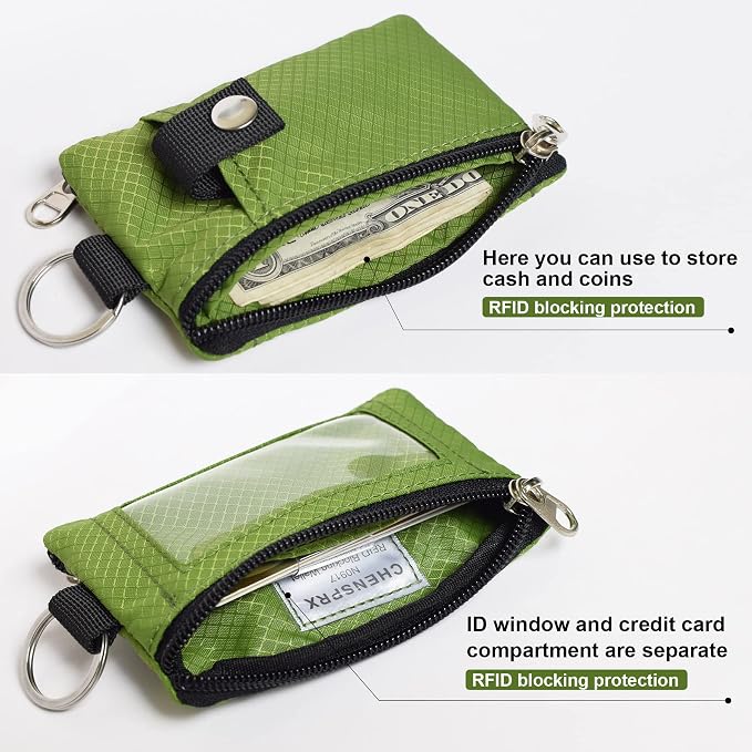 CHENSPRX Minimalist RFID Blocking Small Wallet with ID Window,WaterResistant Zip Id Case Wallet with Lanyard Keychain for Cards,Cash,Travel,Women,Men - Image 4