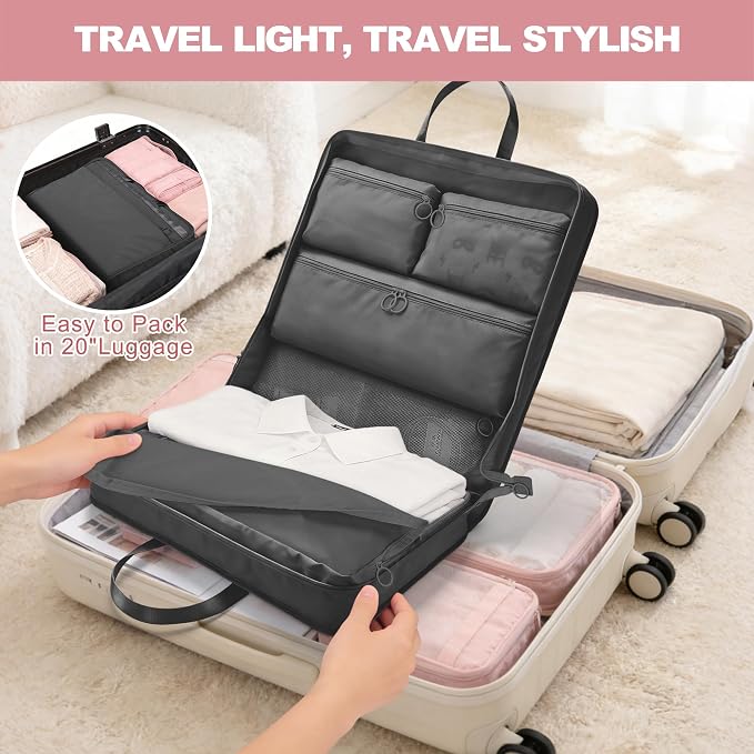 VS VOGSHOW Hanging Suitcase Organizer, 5 in 1 Foldable Travel Storage Bag for Women, Portable Packing Cube Closet with Compartments for Clothes (Black) - Image 7