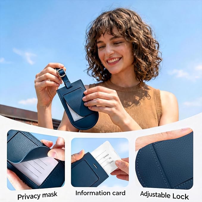 MiLi Smart Bluetooth Luggage Tracker Tag for iOS & Android | Works with Apple Find My & Google Find Hub, Anti-Lost Leather Travel Locator for Suitcase, Backpack & Gear, Blue - Image 3