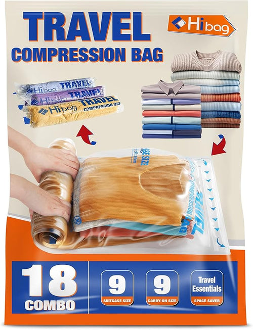 18 Compression Bags for Travel Essentials, Vacuum Packing Space Saver Bags for Cruise Accessories (18-Travel) by HIBAG