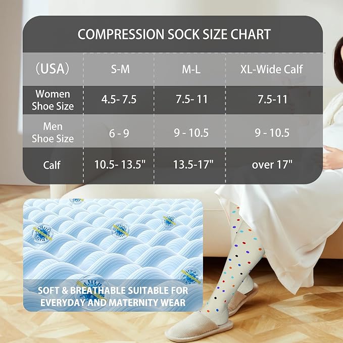 LEVSOX Cotton Compression Socks for Women&Men 20-30mmHg Knee High Cute Support Sock for Nurses Pregnancy Travel - Image 5