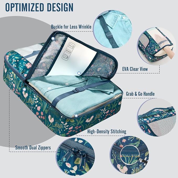 Veken 8 Set Packing Cubes for Travel Essentials,Anti-Wrinkle Buckled Suitcase Organizer for Shoe & Toiletry Bag,Carry On Luggage Bag with 99+ Count Mesh Holes for Airplane & College Dorm Accessories - Image 4