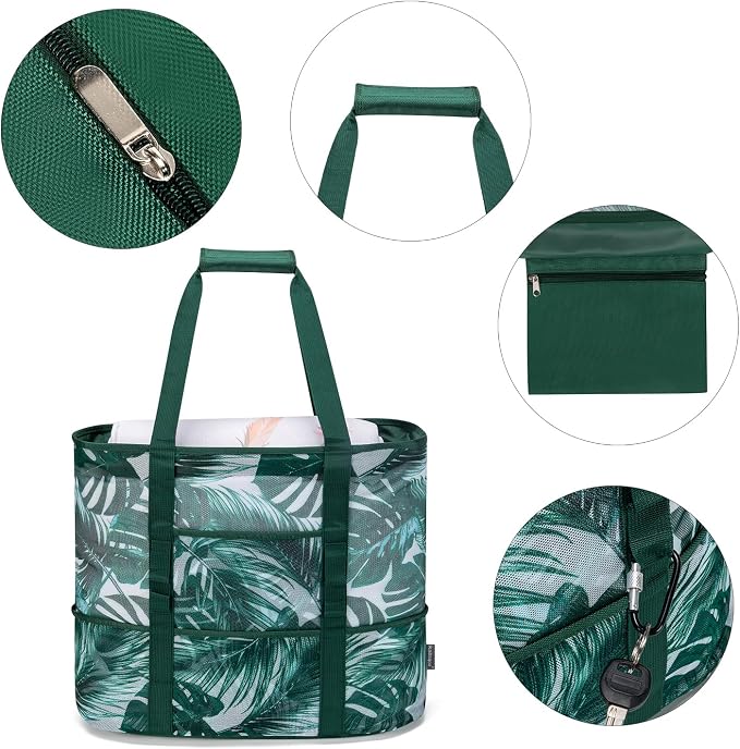 KABAQOO Mesh Beach Bag, Extra Large Beach Bags with 9 Pockets & Zipper Waterproof Lightweight Beach Tote for Beach/Pool Trip - Image 3